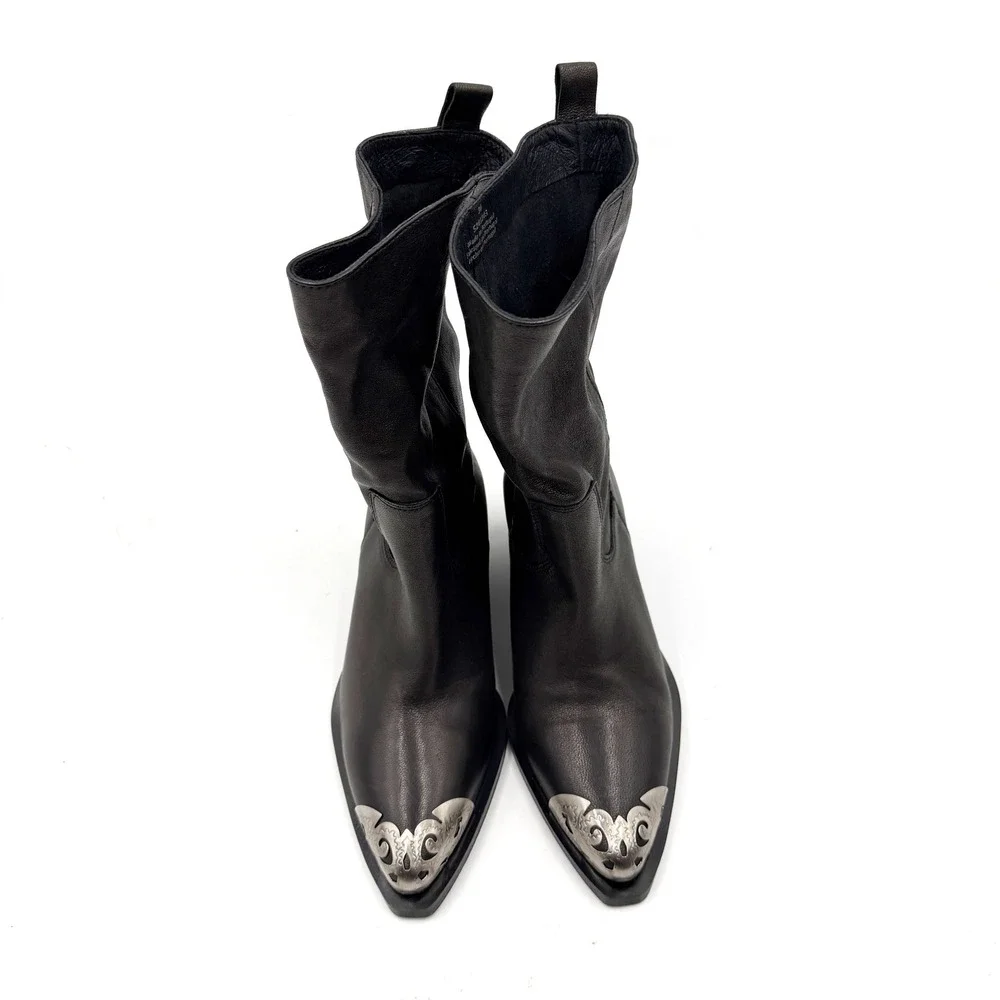 Free People Faster Horses Filigree Western Boots Black Leather Metal Toe 36 / 6